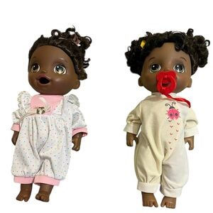 2 Hasbro Baby Alive Dolls Duo Pacifier African American & removable Outfits